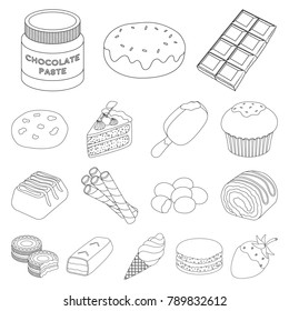 Chocolate Dessert outline icons in set collection for design. Chocolate and Sweets vector symbol stock web illustration.