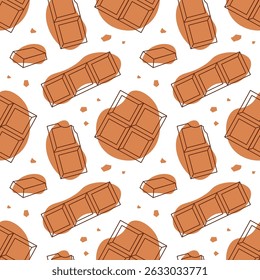 Ilustração de padrão contínuo de sobremesa de chocolate com doces derretidos e bolos em estilo de desenho animado plano