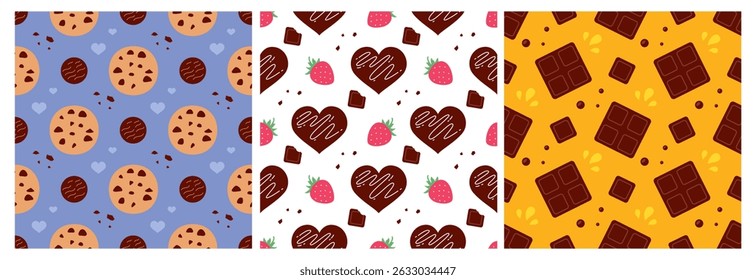 Ilustración de patrón transparente de postre de chocolate con dulces y pasteles derretidos en estilo de dibujos animados planos