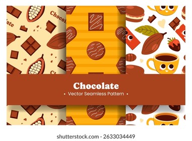 Schokolade Dessert nahtlose Muster Illustration mit geschmolzenen Süßigkeiten und Kuchen im flachen Cartoon-Stil