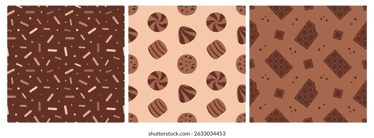 Chocolate Dessert Seamless Pattern Illustration with Melted Sweets and Cakes in Flat Cartoon Style