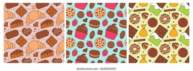 Chocolate Dessert Seamless Pattern Illustration with Melted Sweets and Cakes in Flat Cartoon Style