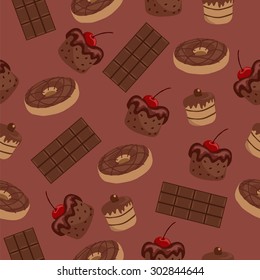 Chocolate dessert . Seamless pattern . Vector illustration