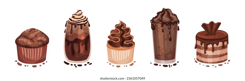 Chocolate Dessert as Sweet and Yummy Treat Vector Set