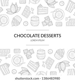 Chocolate Desserts Banner Template with Hand Drawn Pattern, Design Element Can Be Used Packaging, Label, Branding Identity, Certificate, Flyer, Coupon Vector Illustration