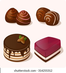 Chocolate desserts collection. Vector illustration