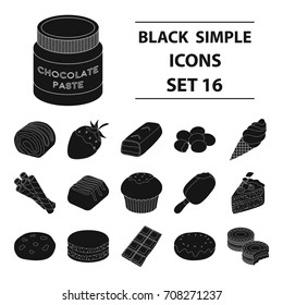 Chocolate desserts set icons in black style. Big collection of chocolate desserts vector symbol stock illustration