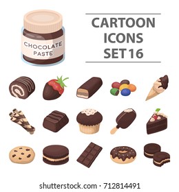 Chocolate desserts set icons in cartoon style. Big collection of chocolate desserts vector symbol stock illustration
