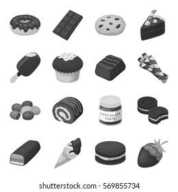 Chocolate desserts set icons in monochrome style. Big collection of chocolate desserts vector symbol stock illustration