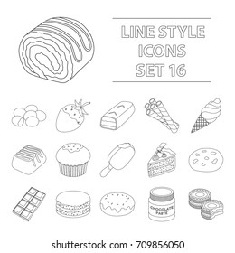 Chocolate desserts set icons in outline style. Big collection of chocolate desserts vector symbol stock illustration