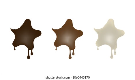 Chocolate desserts in the shape of a star. Dark, milk, white. Vector illustration.