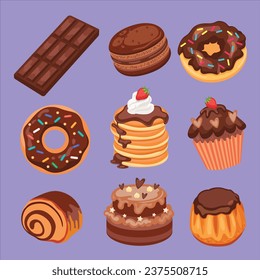 postres de chocolate conjunto de alimentos dulces ilustraciones choco productos deliciosos menú café vectorial ilustración de diseño