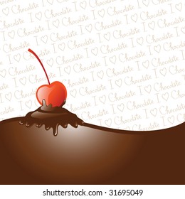 Chocolate dipped cherry, icing drips, border and "I love chocolate" wallpaper