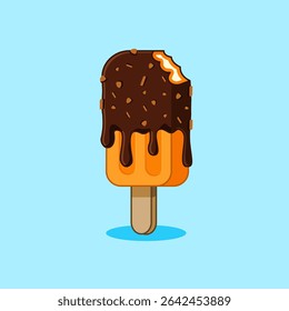 Chocolate Dipped Popsicle with a Bite Taken Out Vector Illustration Cartoon Design	