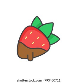 Chocolate dipped strawberry flat line colored icon.