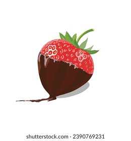 Chocolate Dipped Strawberry flat vector isolated on white background. Chocolate Covered Strawberry illustration. Dessert concept.