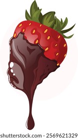 Chocolate Dipped Strawberry - Romantic Dessert Isolated Illustration 