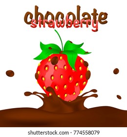 Chocolate - dipped Strawberry With Splash. Vector illustration for your design