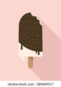 Chocolate Dipped Vanilla Ice Cream Bars icons in flat design with long shadow,vector