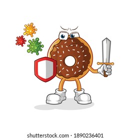 chocolate donut against viruses cartoon. cartoon mascot vector