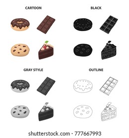 Chocolate donut, chocolate bar,dessert Americano cookies, a piece of cake. Dessert set collection icons in cartoon black monochrome outline style vector symbol stock illustration web.