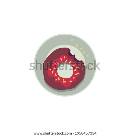 Image, Stock Photo round red glazed donut and paper cup with coffee