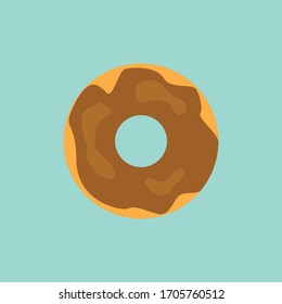 Chocolate Donut with Blue Background. Flat Icon