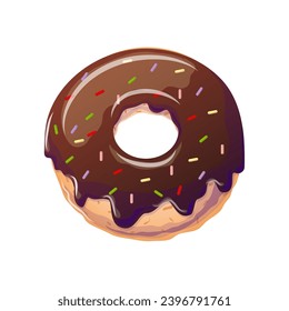 Chocolate donut in cartoon style. Vector illustration for poster, banner, website, advertisement. Vector illustration with colorful sweet dessert.