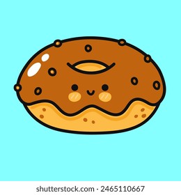 Chocolate Donut character. Vector hand drawn cartoon kawaii character illustration icon. Isolated on blue background. Happy Chocolate Donut character concept