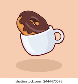 Ein Schoko-Donut in einem Kaffeebecher, Kaffee und Donut-Vektorillustration