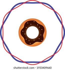 chocolate donut with colored chips, vector image, yellow and brown color with white background.