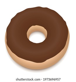 Chocolate donut with dark brown glaze. Yummy isolated vector illustration on white background.
