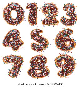Chocolate donut decorated in numbers shape.