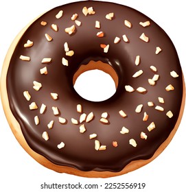 Chocolate Donut or Doughnut with Almond Topping Detailed Hand Drawn Illustration Vector Isolated
