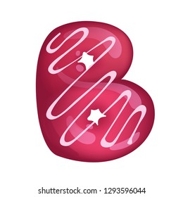 Chocolate Donut Font Concept. Delicious Letter B. Vector illustration isolated on white background