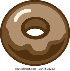 A chocolate donut with a glossy glaze, isolated on a white background.