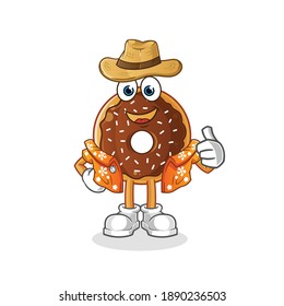 chocolate donut go on vacation character. cartoon mascot vector