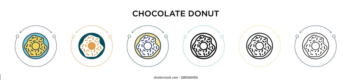 Chocolate donut icon in filled, thin line, outline and stroke style. Vector illustration of two colored and black chocolate donut vector icons designs can be used for mobile, ui, web