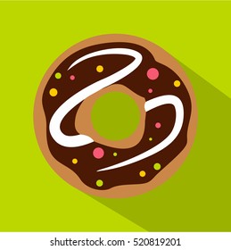 Chocolate donut icon. Flat illustration of chocolate donut vector icon for web isolated on green background