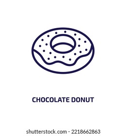 chocolate donut icon from food collection. Thin linear chocolate donut, cake, donut outline icon isolated on white background. Line vector chocolate donut sign, symbol for web and mobile