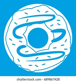 Chocolate donut icon white isolated on blue background vector illustration