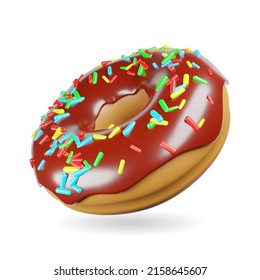 Chocolate donut illustration icon, with meses sprinkles on it. For websites, applications and more. 3D Rendering