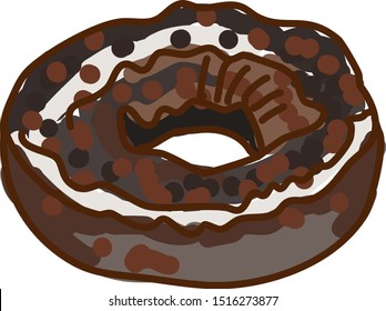 Chocolate donut, illustration, vector on white background.