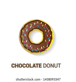 chocolate donut isolated on a white background. Cartoon, colorful and glossy donuts with pink glaze. Realistic vector illustration.