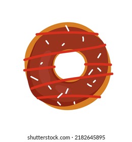 Chocolate donut isolated on white background. Glazed doughnut for menu design. Flat vector illustration, top view