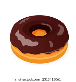 Chocolate donut isometric cartoon on white background. Chocolate doughnut vector.