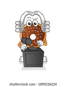 chocolate donut judge holds gavel illustration. character vector