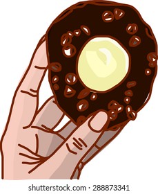 Chocolate Donut in left hand