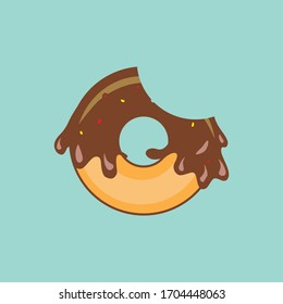 Chocolate Donut with a mouth bite isolated on white background. vector illustration in flat style