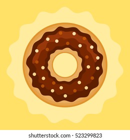 Chocolate donut on bright background.